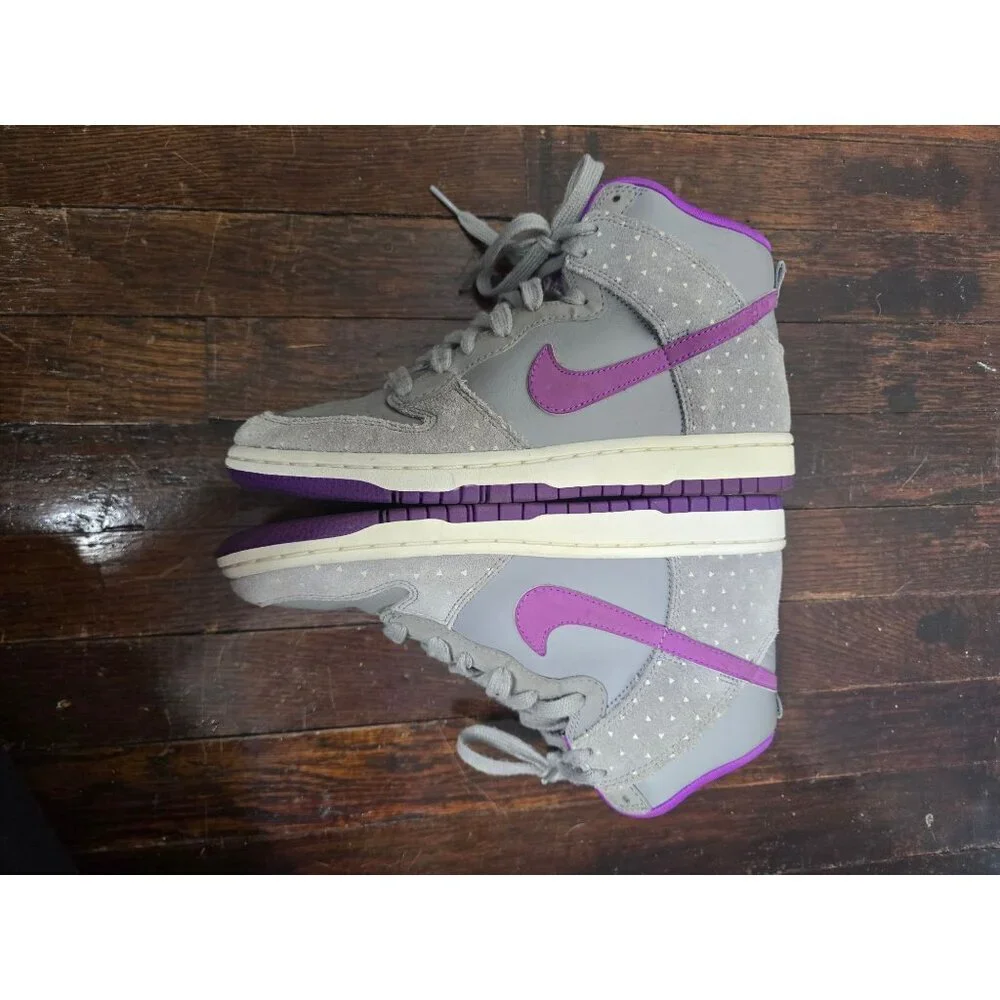 Nike Dunk High Skinny Sneakers Grey Purple Polka Dot size 7 Women's
